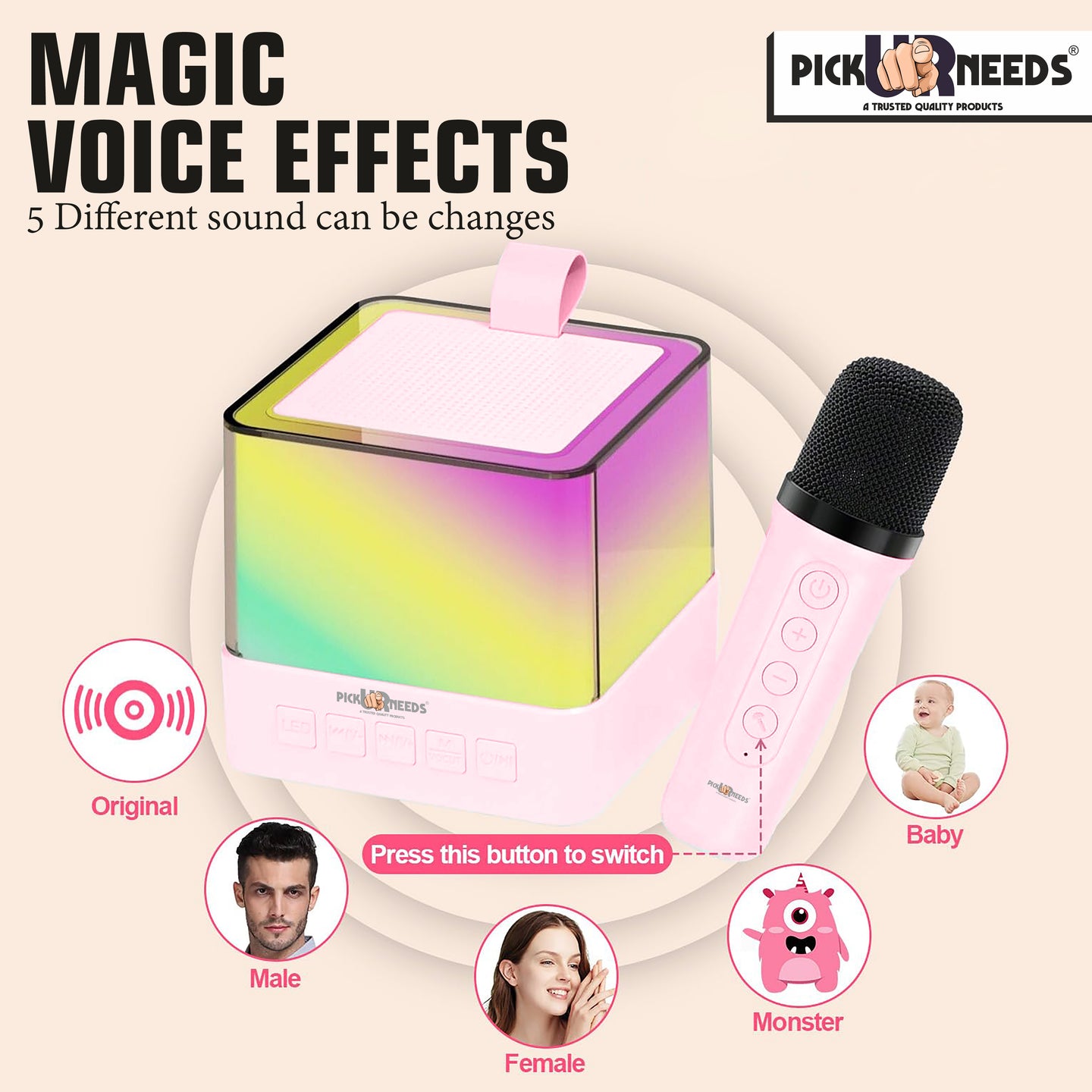 Pick Ur Needs Rechargeable Karaoke Mike 4 Type Voice RGB Light For Singing Bluetooth Speaker Microphone  (Blue)